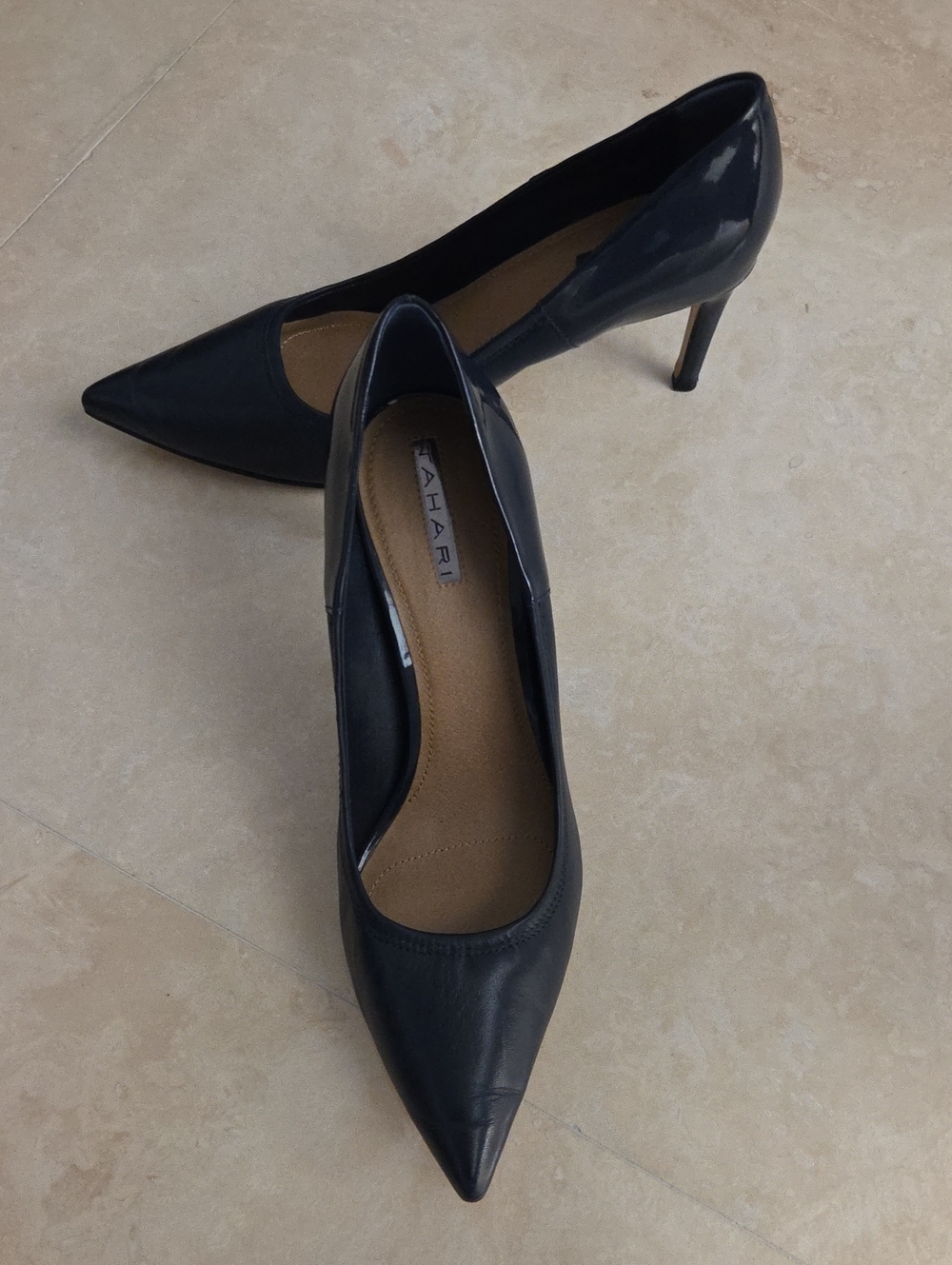 Tahari Peyton Navy Patent and Matte Pointed Toe Pumps